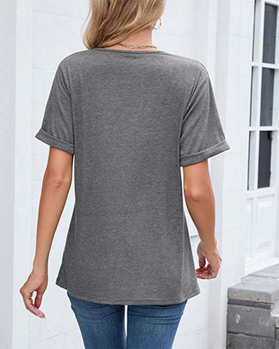 T-Tröja Enfärgad V-Ringning Casual Kortärmad