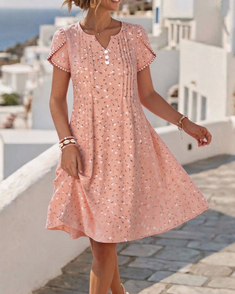 Klänning Puffärm Blommig Mini