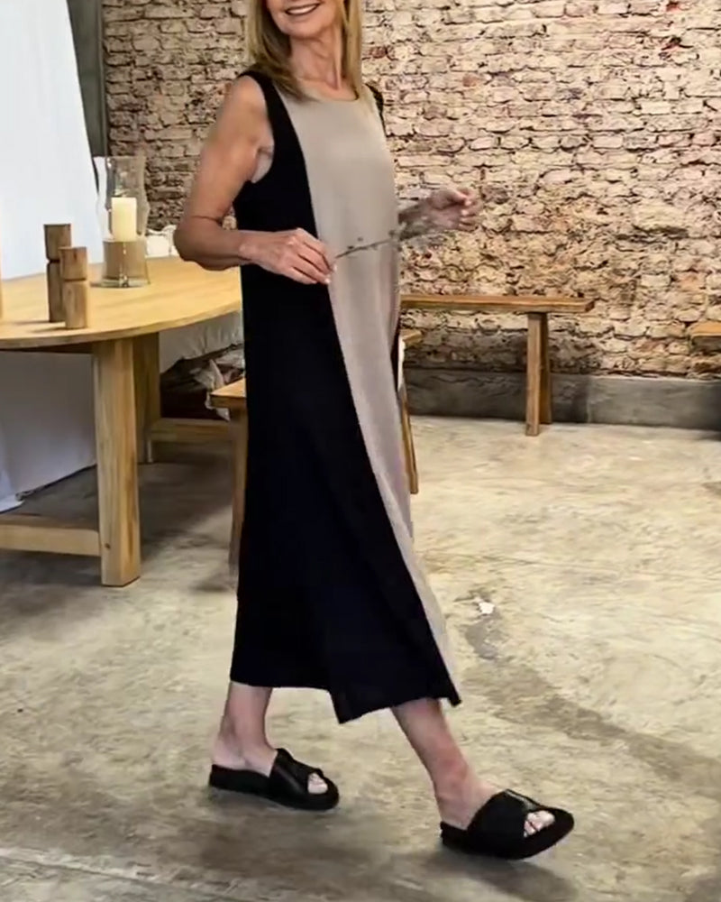 Klänning Ärmlös Färgblockerad Slits