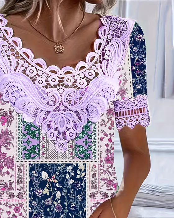 Blus Blommig Spets Lapptäcke