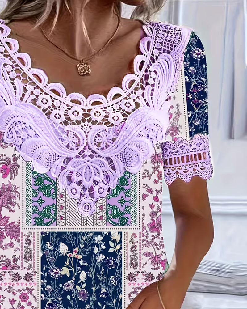 Blus Blommig Spets Lapptäcke