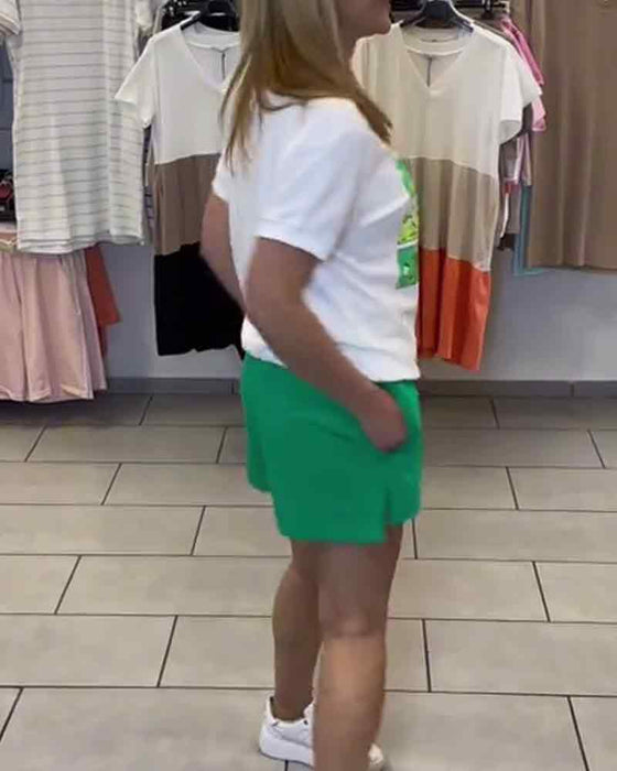 Set Casual Mönstrade Shorts Med Mellanhög Höjd