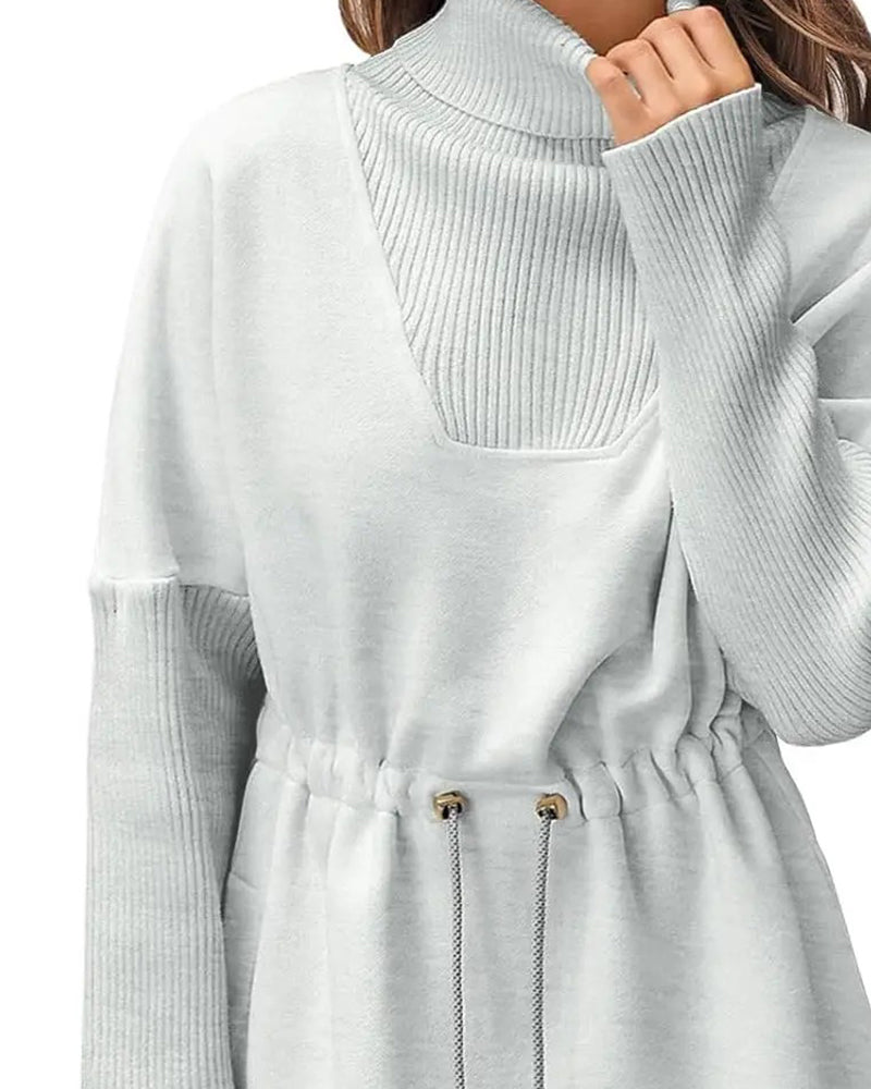 Sweatshirt Hög Krage Lång Ärm Midja Dragsko