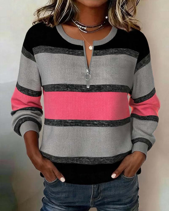 Sweatshirt Dragkedja Randig Lång Ärm