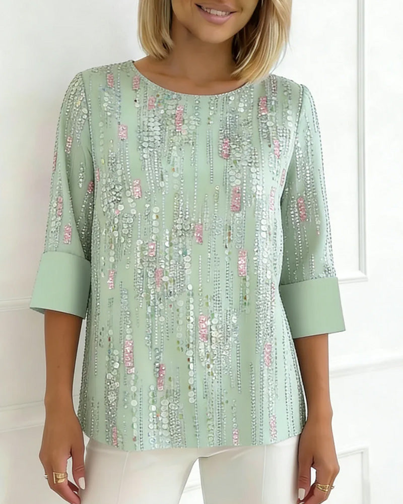 Blus Casual Rundhalsad Print Halvärm