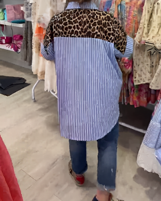 Randig Krage Leopardtryck Skjorta