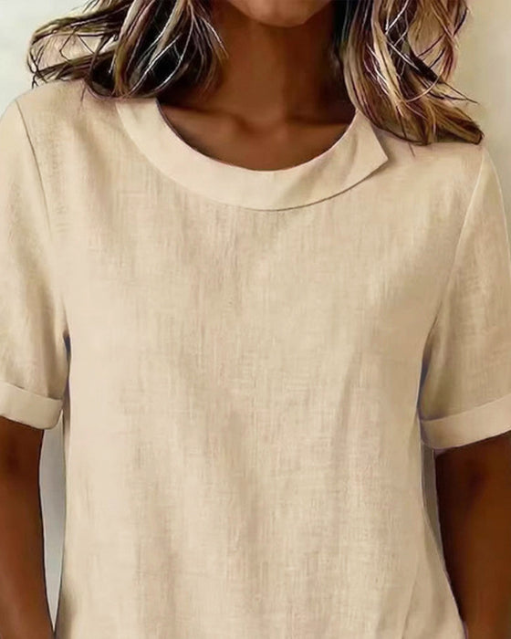 Blus Kortärmad Oregelbunden Design Halsringning