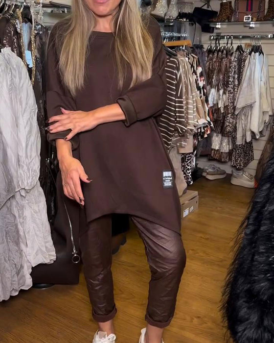 Sweatshirt Med Rundhals Och Lös Passande Egenskaper