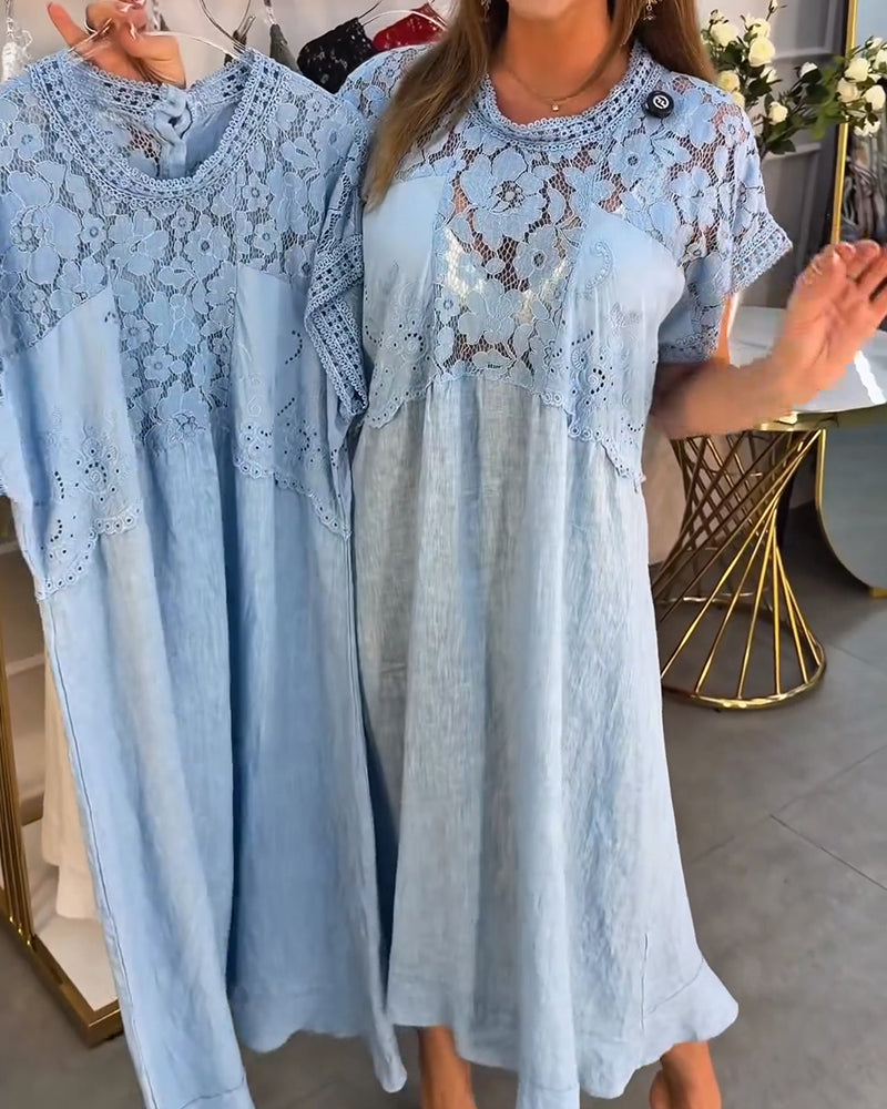 Klänning Elegant Spets-Kant Patchwork Maxi