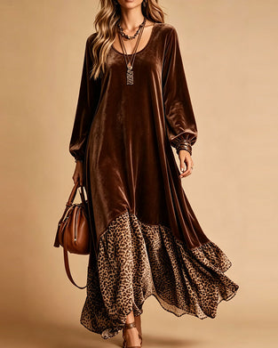 Klädning Casual Patchwork Leopard