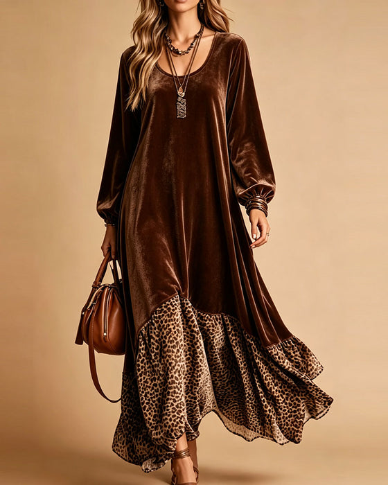 Klädning Casual Patchwork Leopard