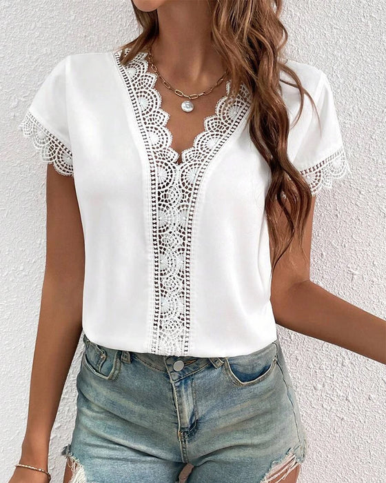 T-Shirt Spets Hål Enfärgad