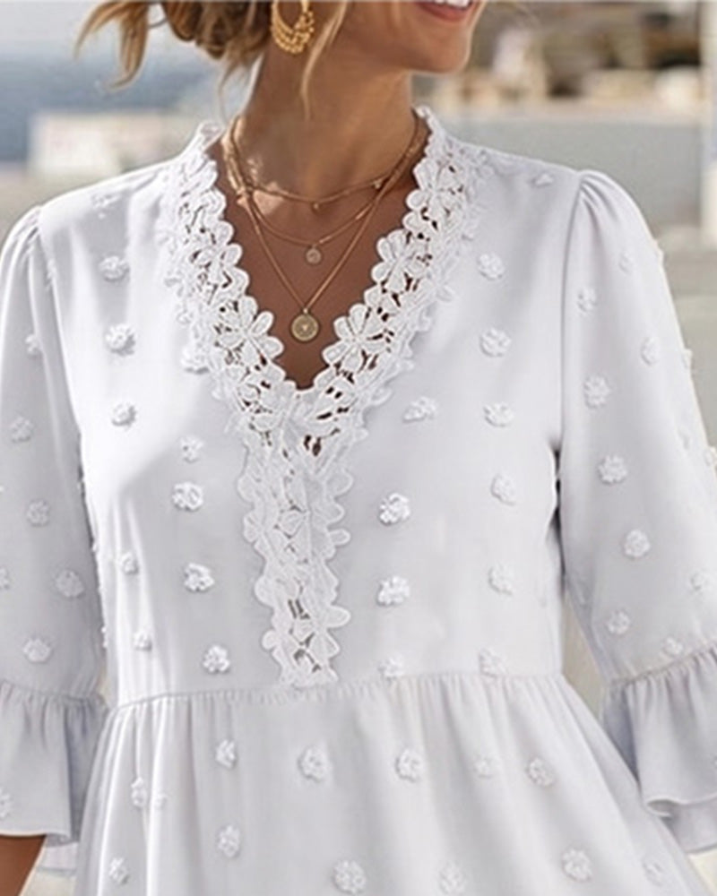V-Neck Lace Patchwork