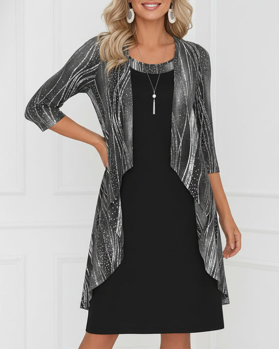 Klänning Faux Tvådelad Geometriskt Tryck