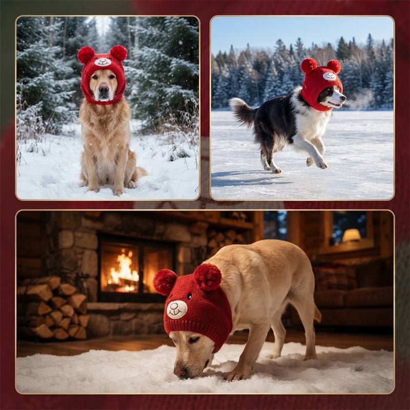 Halsduk Och Mössa Set Stor Hund Stickad Öron
