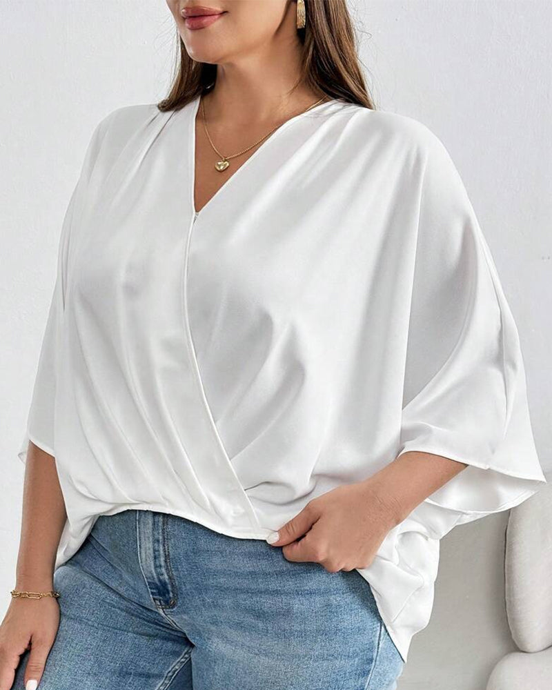 Blus V-Hals Kors Oregelbunden Solid