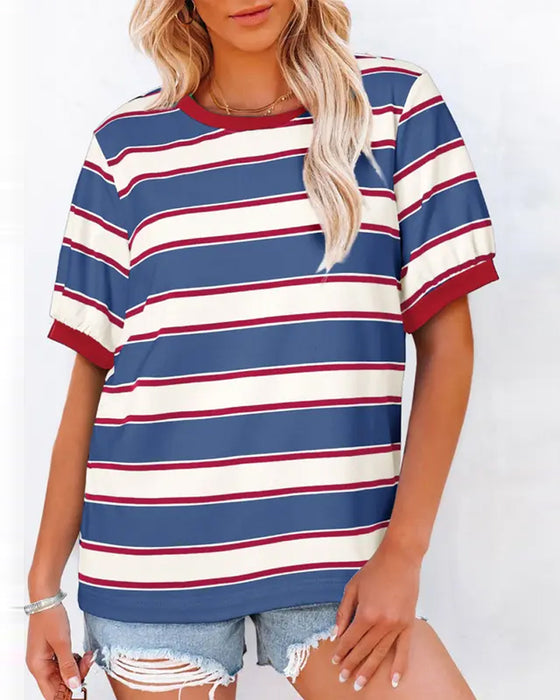 T-Shirt Färgblockerad Rand Raglan Ärm