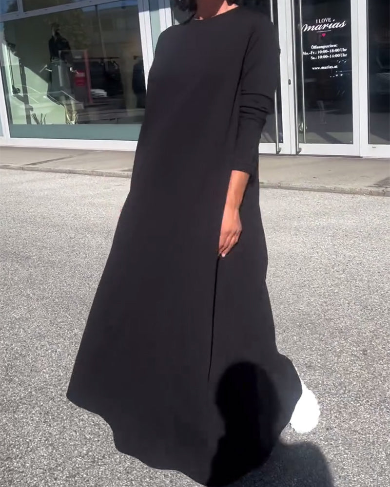 Klänning Lössittande Lång Ärm Rund Halsringning