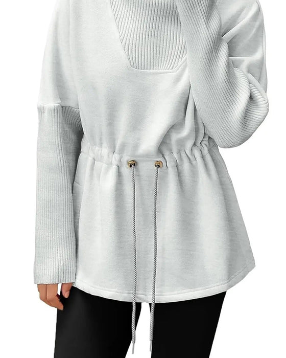 Sweatshirt Hög Krage Lång Ärm Midja Dragsko
