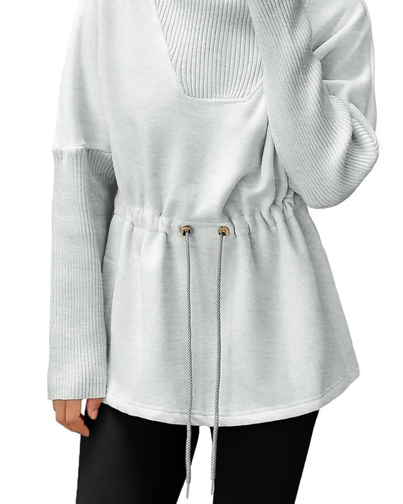 Sweatshirt Hög Krage Lång Ärm Midja Dragsko