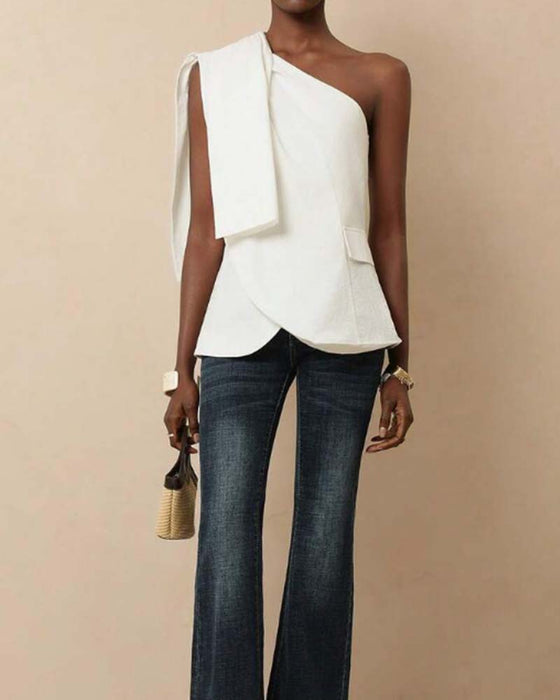 Blus Off-Shoulder Kross Knytning Design