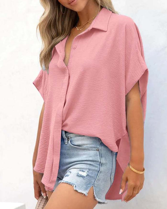 Skjorta Kortärmad Enfärgad Casual Loose Fit