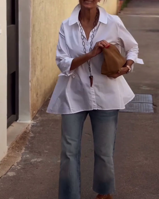 Långärmad Casualskjorta Med Kavajslag