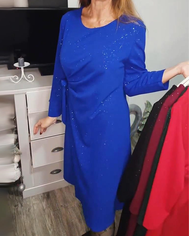 Klänning Rund Halsringning Långa Ärmar Knuten Midja