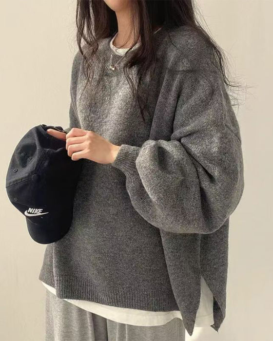 Pullover Rundhalsad Sida Slits