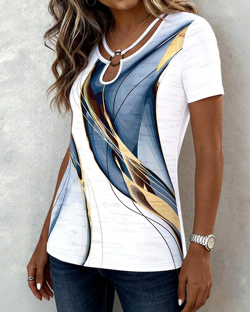 T-Shirt Abstrakt Tryck Rund Ring Kortärmad