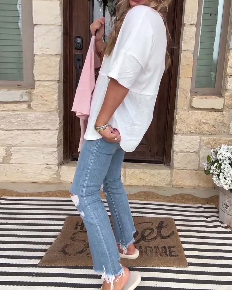 Topp Knäppning Framtill Kort Ärm Sammanfogad