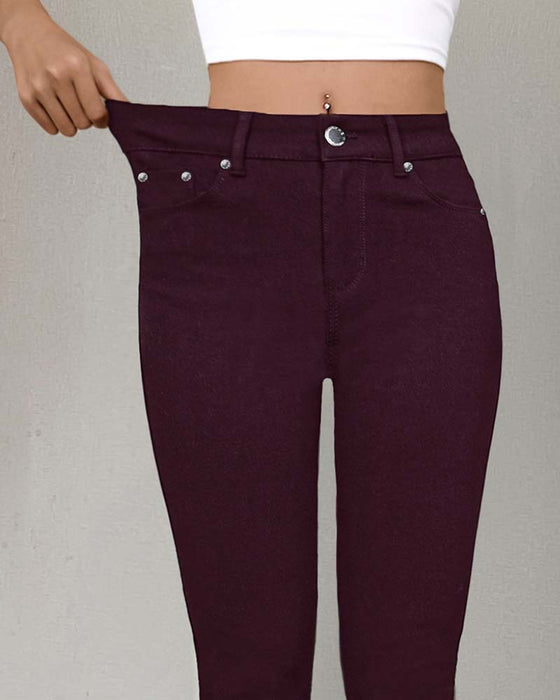 Byxa Kvinnors Ficka Enfärgad Slimmad Casual