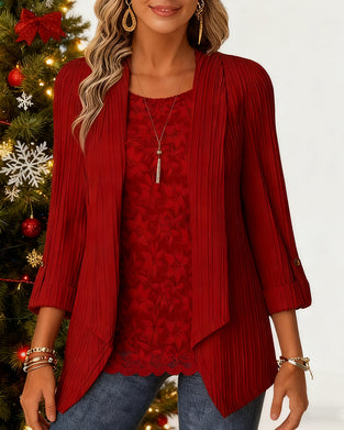 Ribbad Topp Med Faux Tvådelad Look Och Lappverk