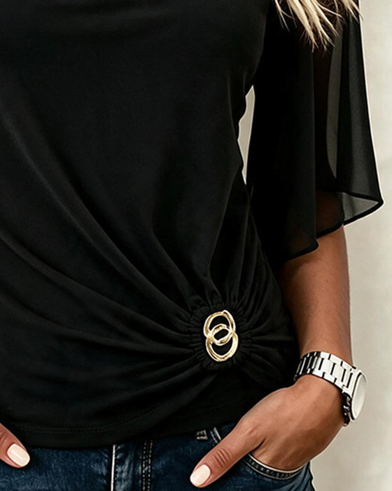 Blus U-Hals Solid Casual