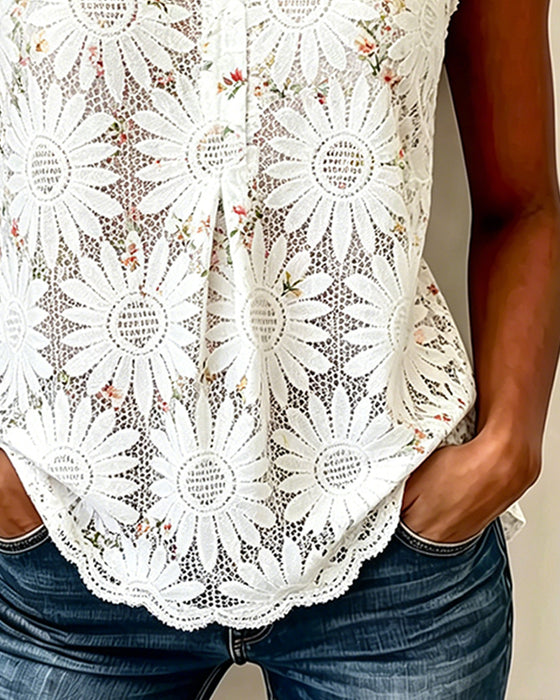 Tank Top Daisy Hollow Out Spets Ärmlös