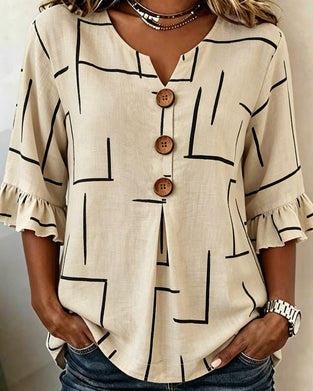 Blus Rynkad Ärm Randigt Print