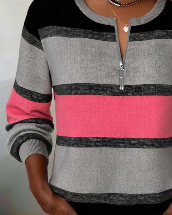 Sweatshirt Dragkedja Randig Lång Ärm