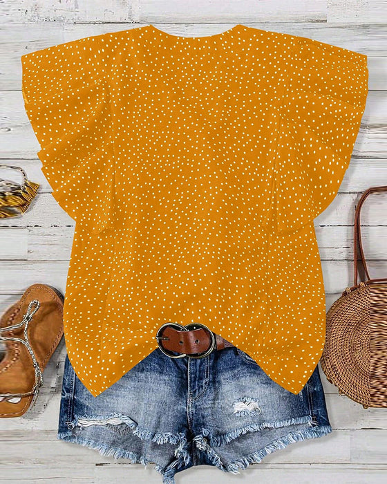 Blus Volangärm V-Ringad Prickig