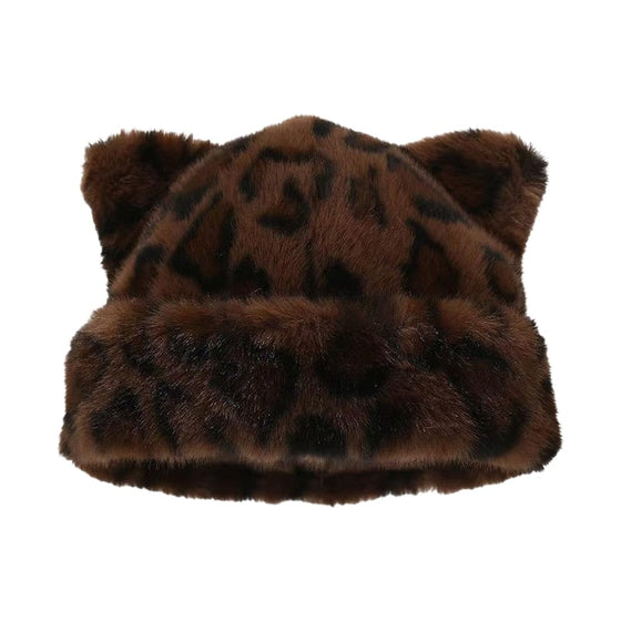 Hatt Leopardmönster Plysch Kattöra