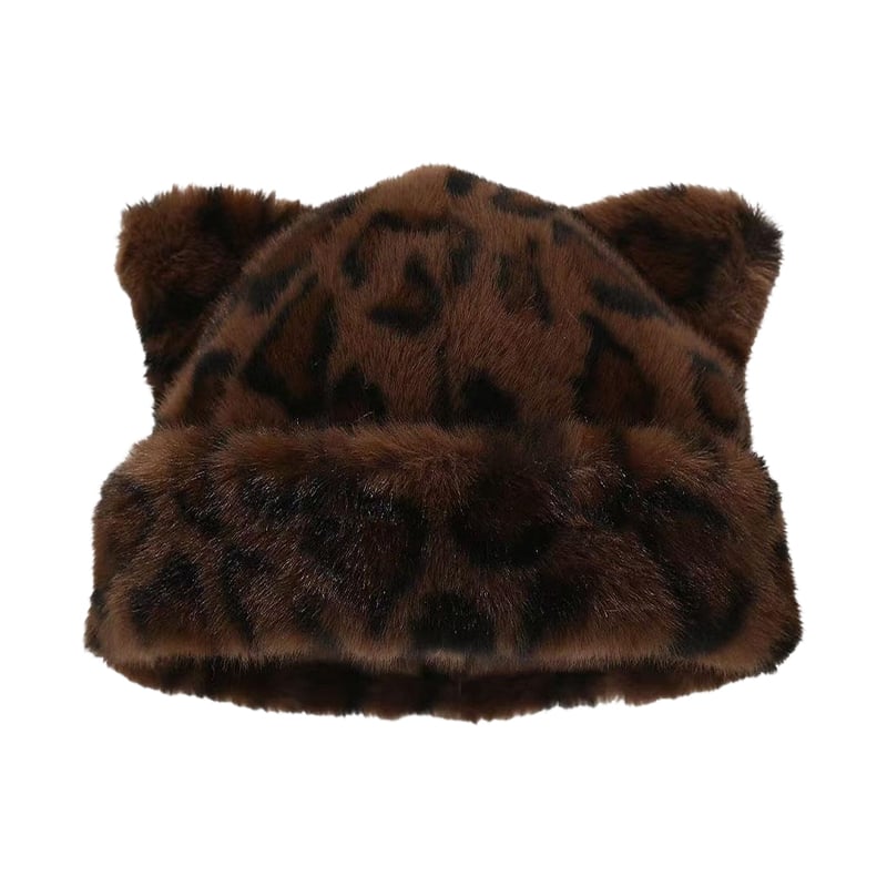 Hatt Leopardmönster Plysch Kattöra