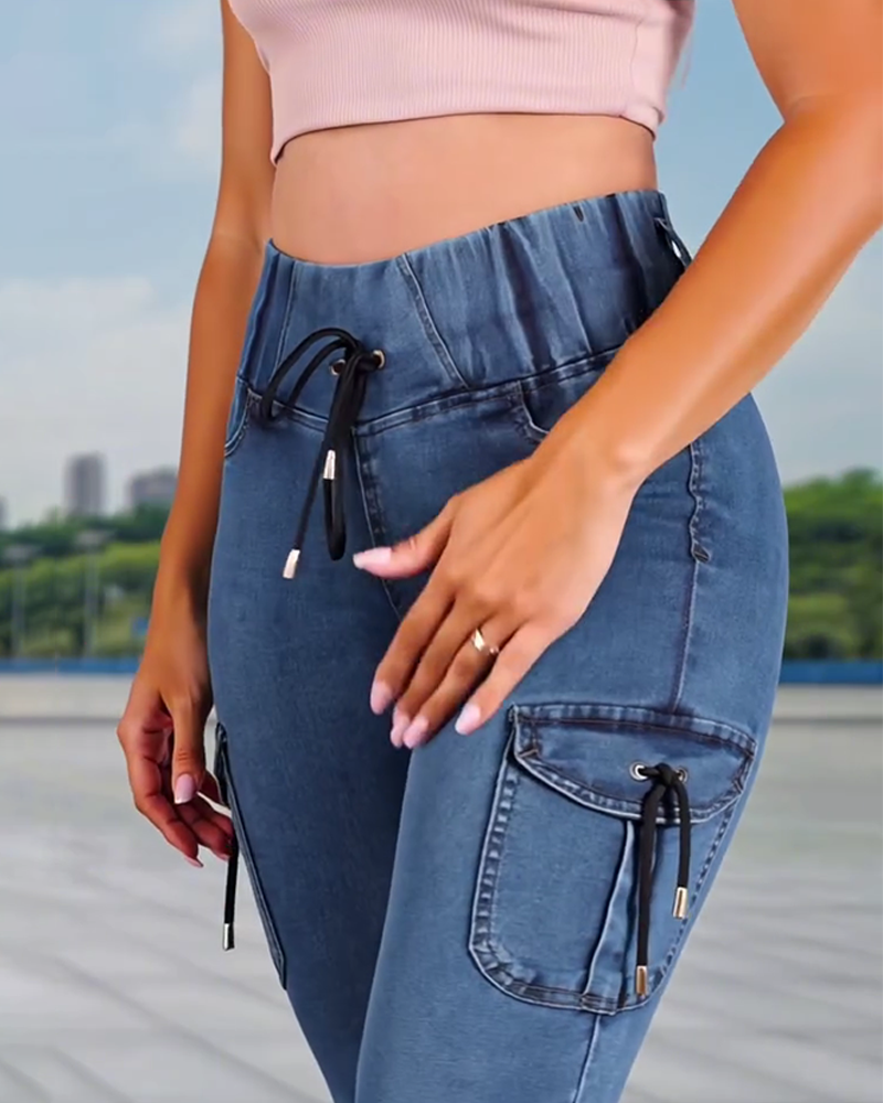 Jeans Dragsko Ficka Capri