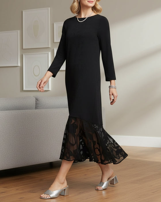 Klänning Mesh Infälld Rund Halsringning Modig