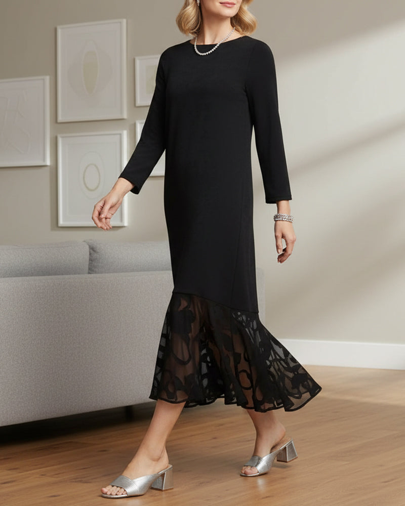 Klänning Mesh Infälld Rund Halsringning Modig