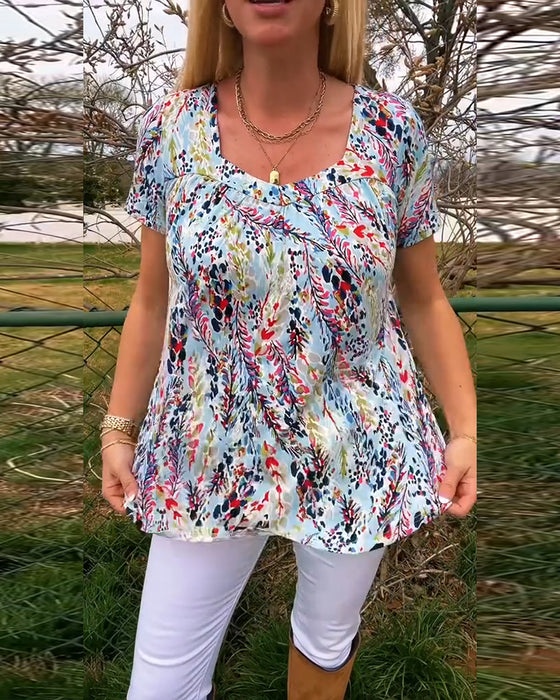 T-Shirt U-Ringad Kortärmad Mönstrad