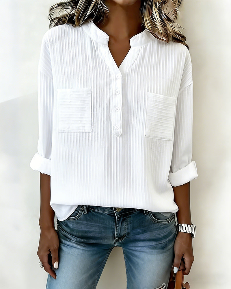 Skjorta Vertikal Våffla Henley Krage Dubbel Ficka