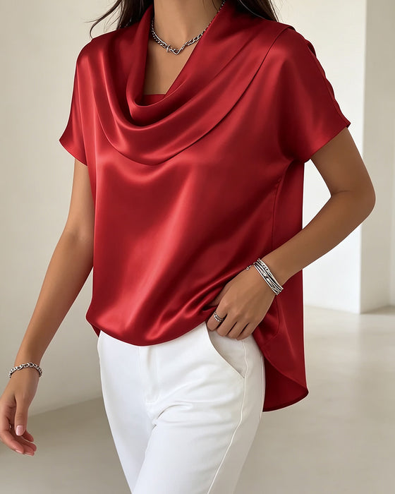 Blus Enfärgad Draperad Krage
