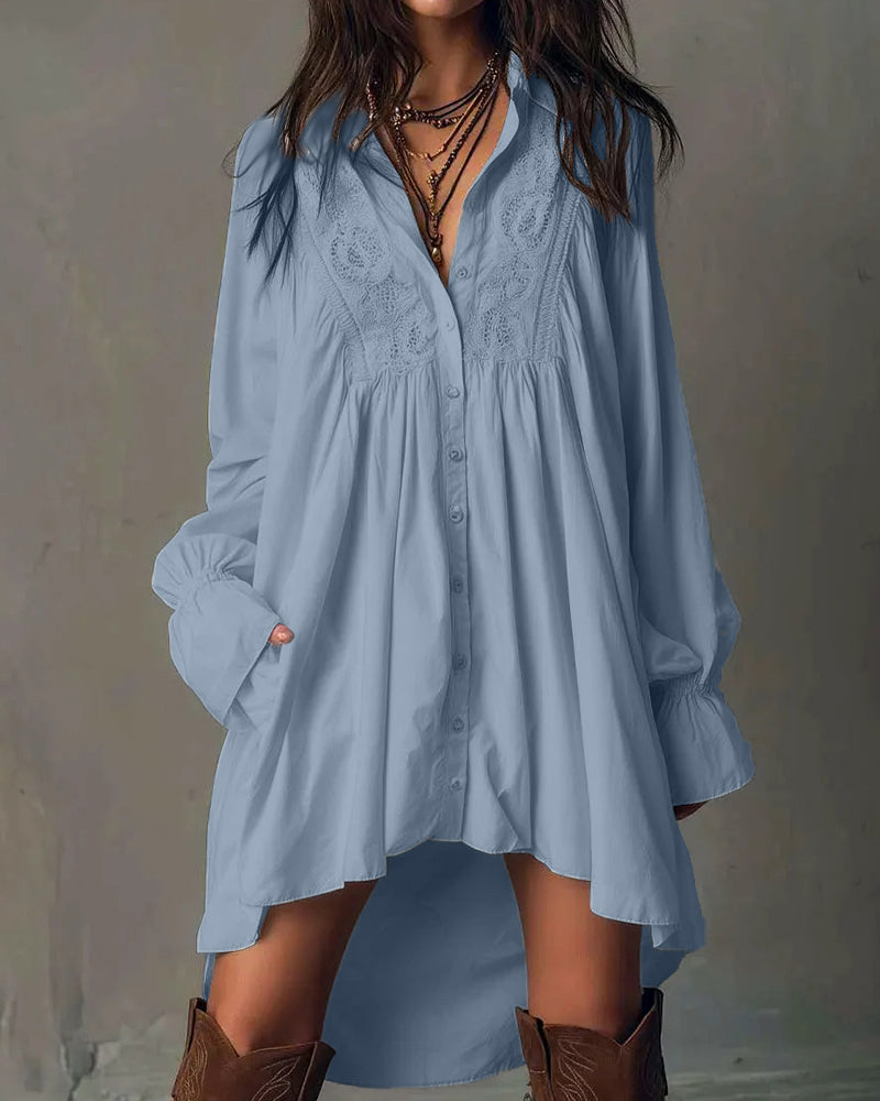 Spetsinskjuten Klänning Med Lanternärmar