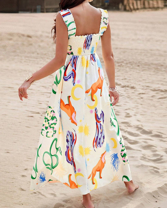 Färgglad ärmlös klänning med djurtryck