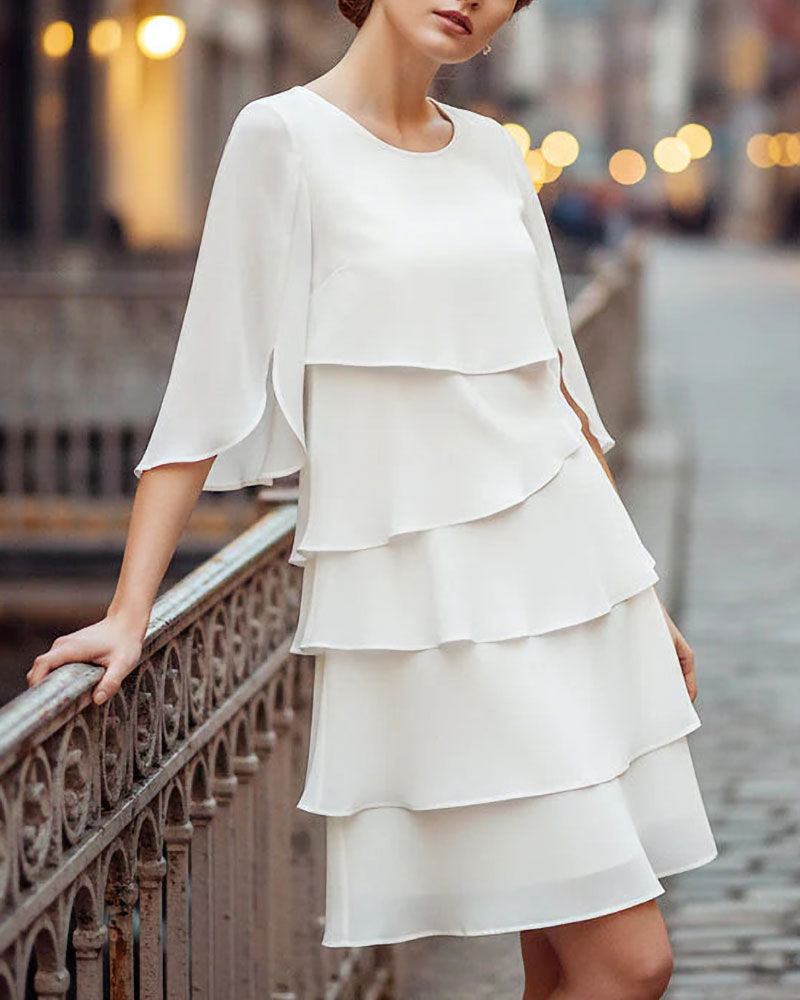 Klänning Lössittande Rund Halsringning Kaka