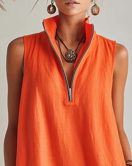 Klänning Ståkrage Halv Dragkedja Ärmlös